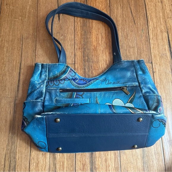 Anna by Anuschka Hand Painted Tropical Flower Leather Medium Shoulder Bag - Picture 6 of 14
